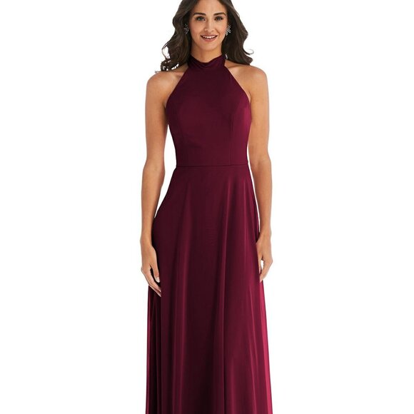 After Six 1545....High Neck Halter Backless Maxi Dress...Cabernet...Size 18 - Picture 1 of 6